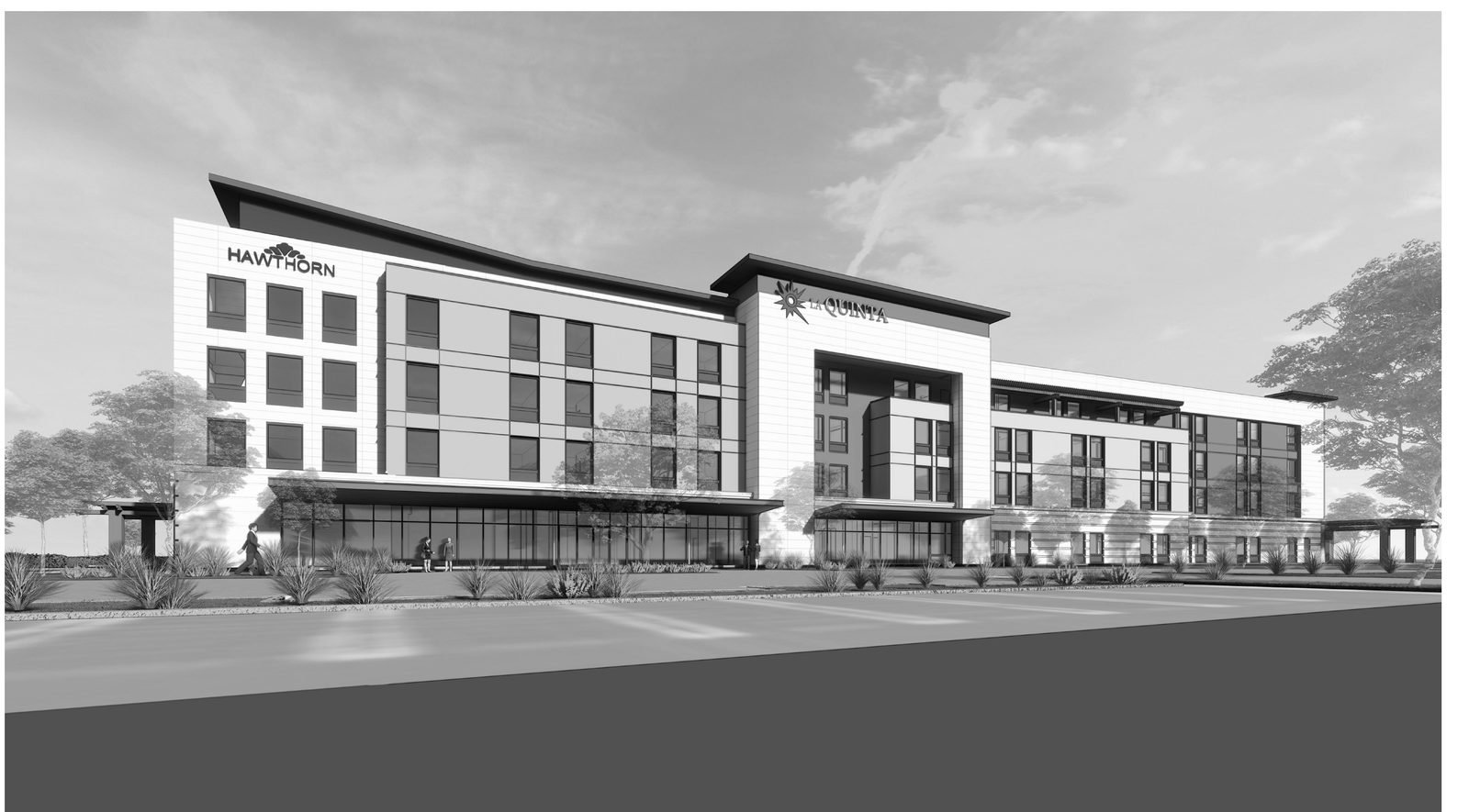La Quinta and Hawthorn Suites dual-brand four-story wood-framed hotel, 2315 Sand Creek Road, Brentwood California
